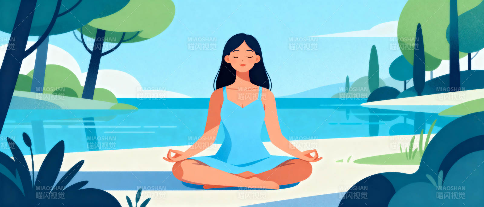 湖畔静坐冥想图片