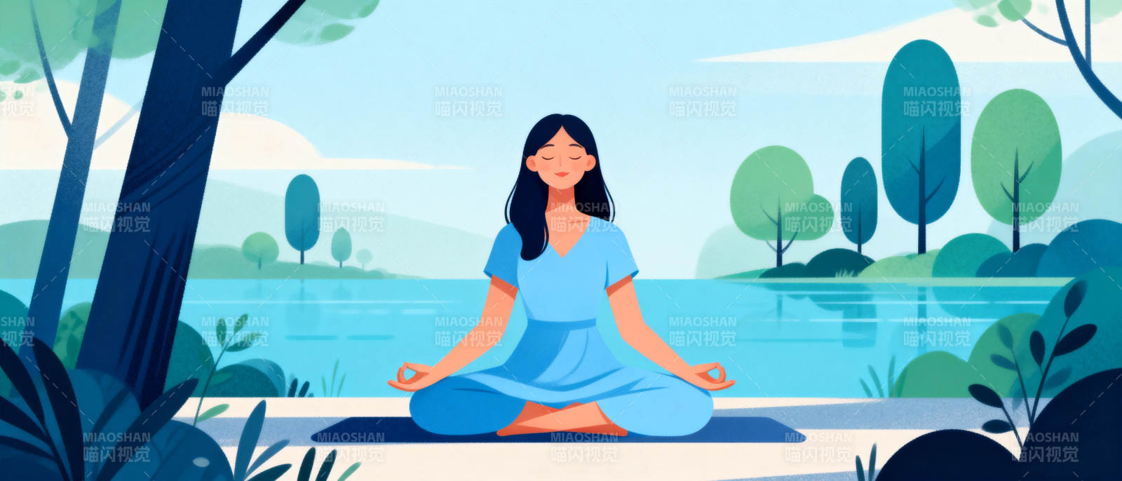 湖畔静坐冥想图片