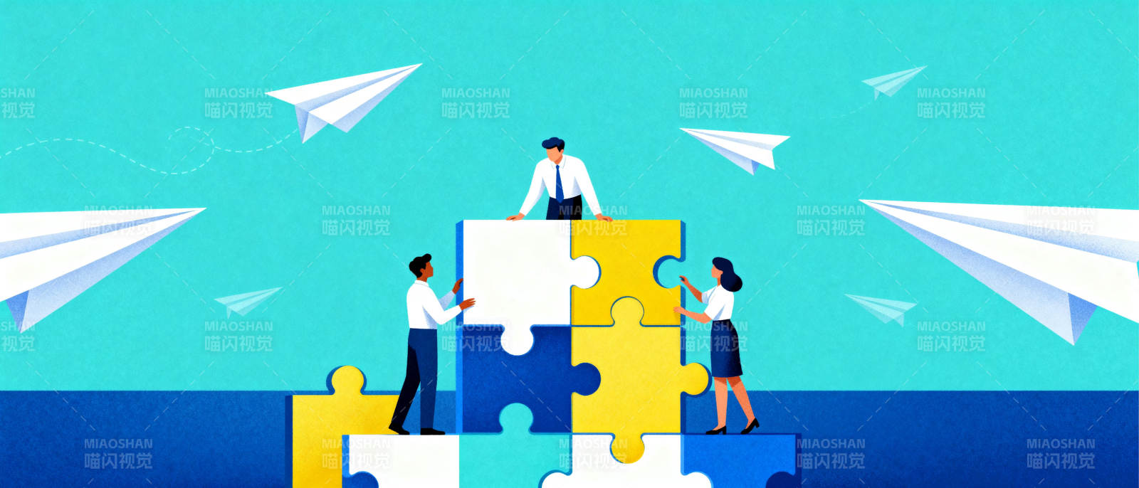 团队协作拼图图片