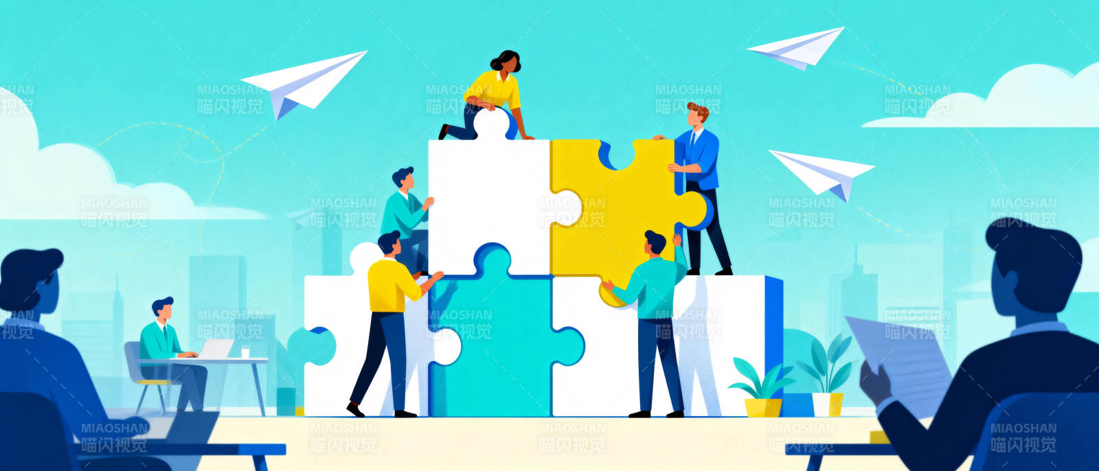 团队协作拼图图片