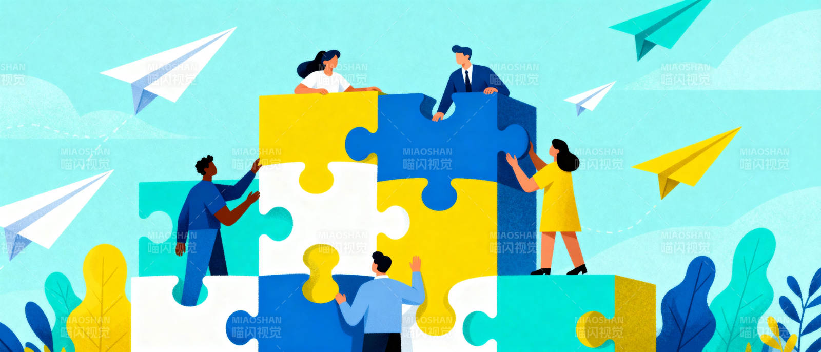 团队协作拼图图片