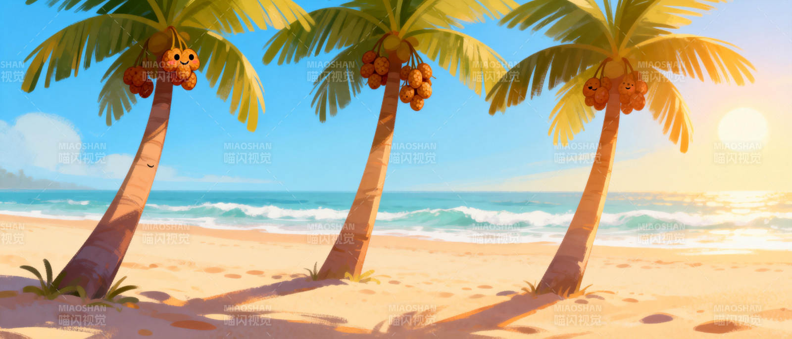 椰林沙滩日出图片