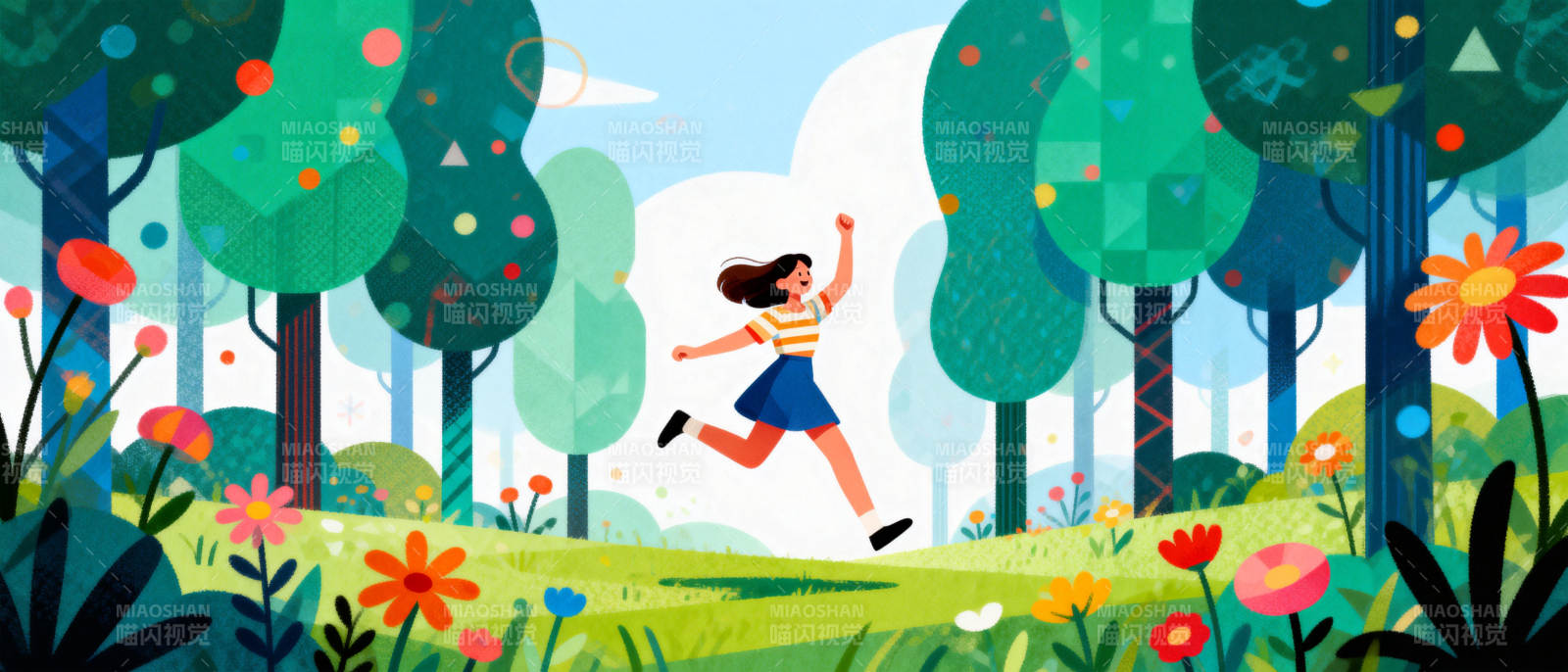 森林中的奔跑女孩图片