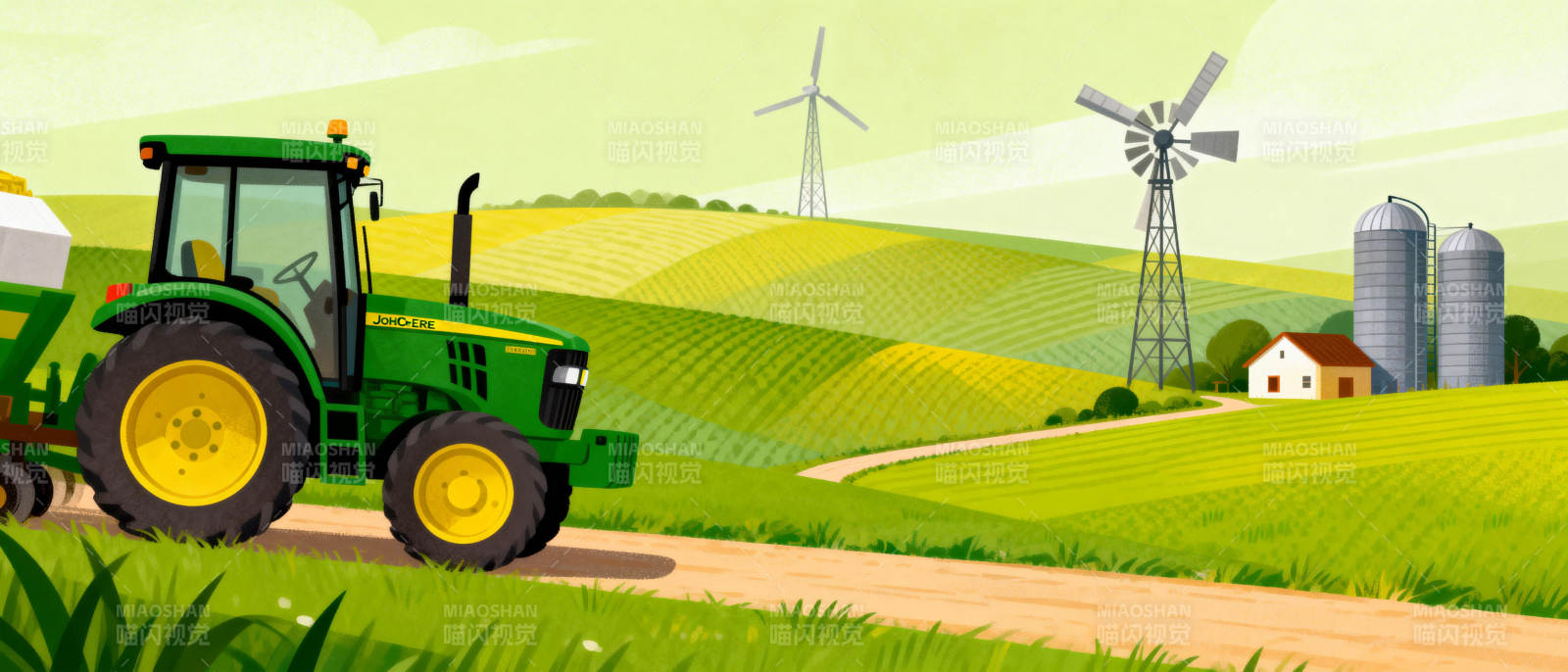 田园风光与拖拉机图片