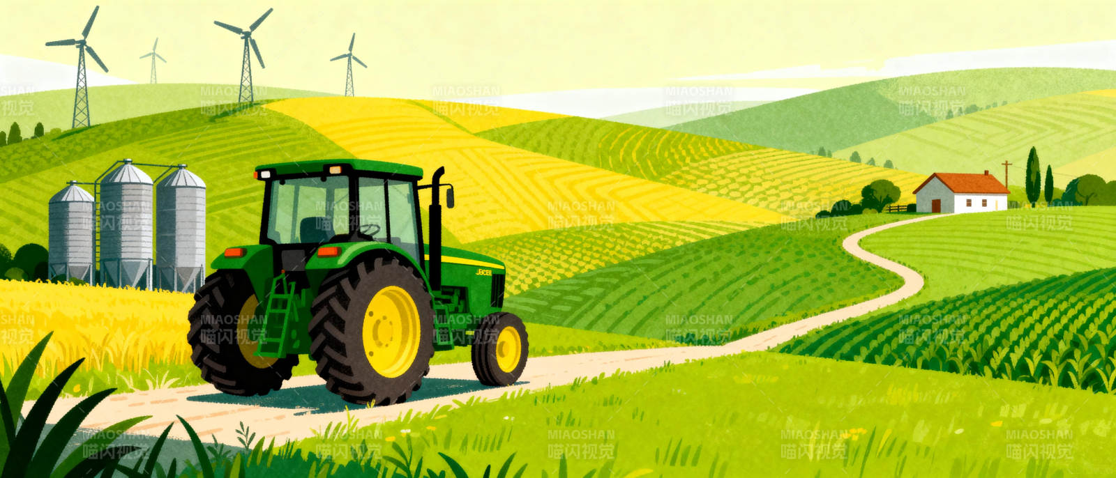田园风光与拖拉机图片