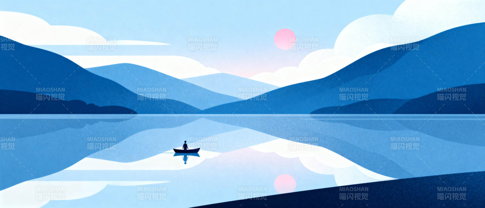 湖光山色行舟图图片