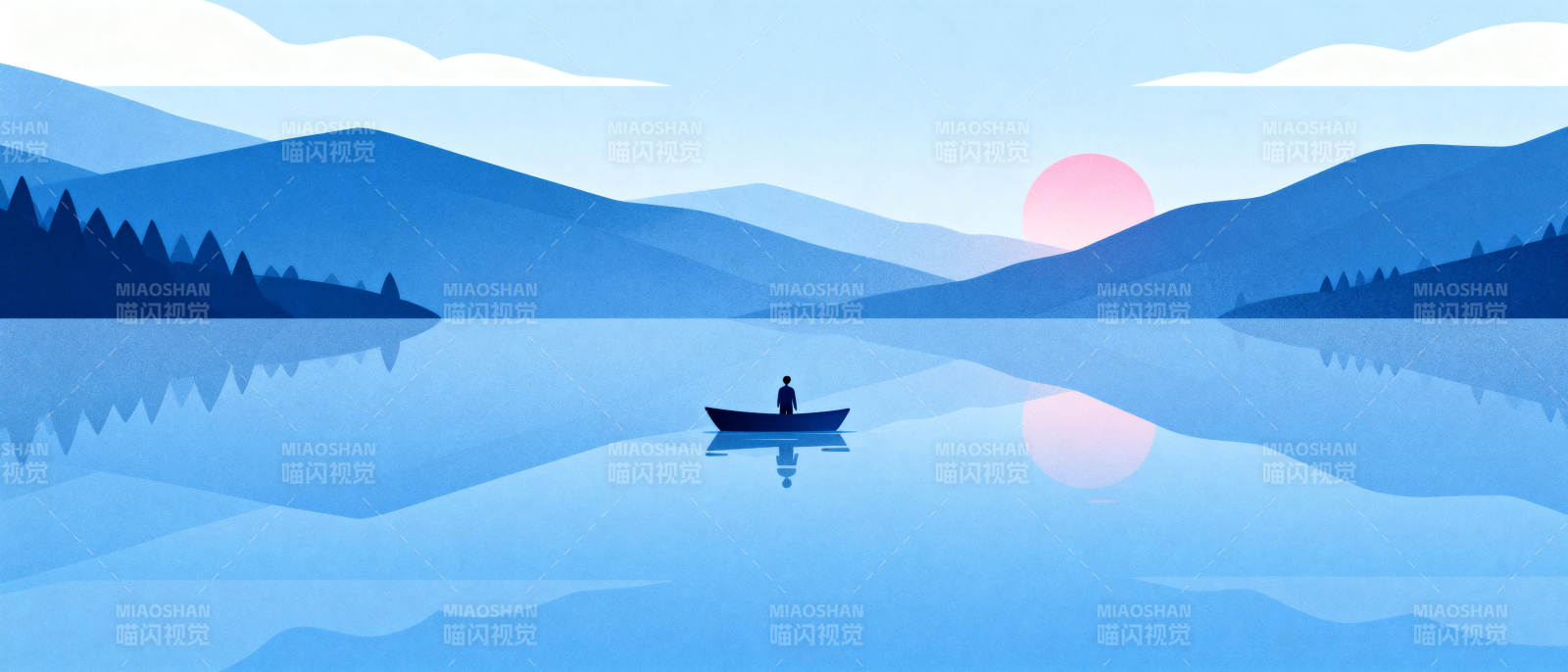 湖上孤舟日落时图片