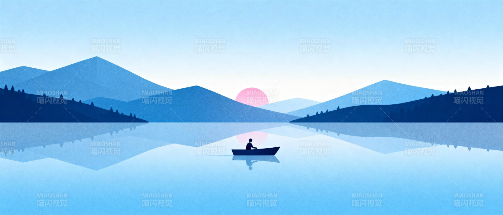 湖上独舟日落时图片