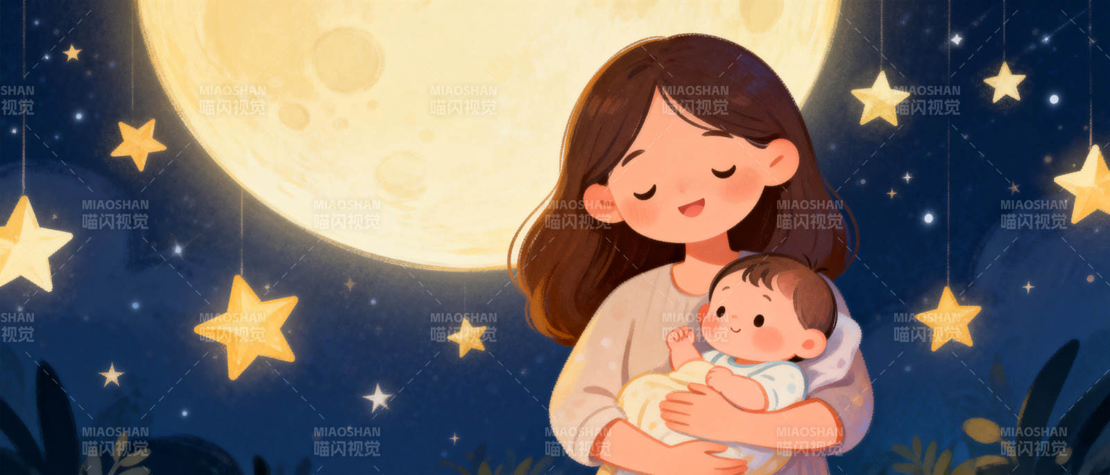 月夜母爱温馨图片