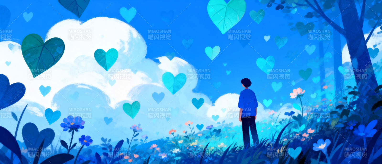 心形天空下的少年图片