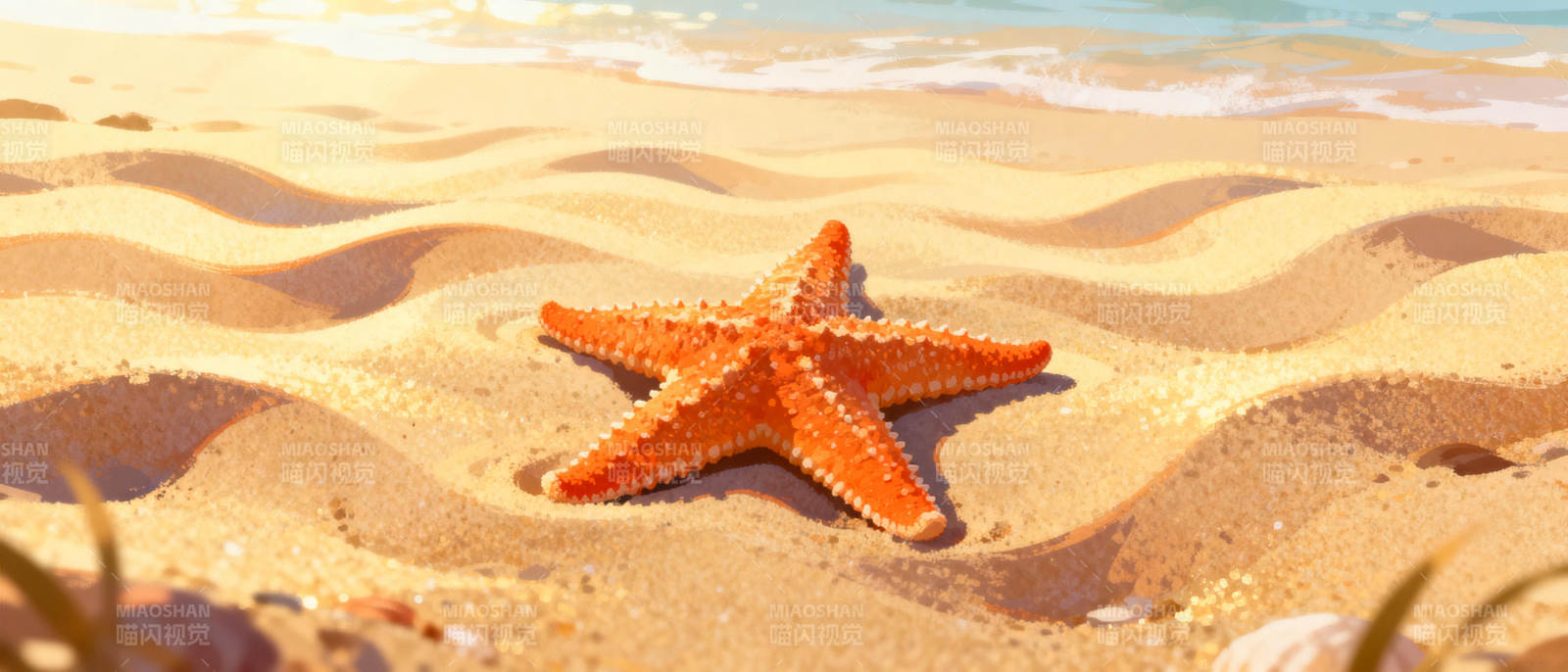沙滩上的海星图片