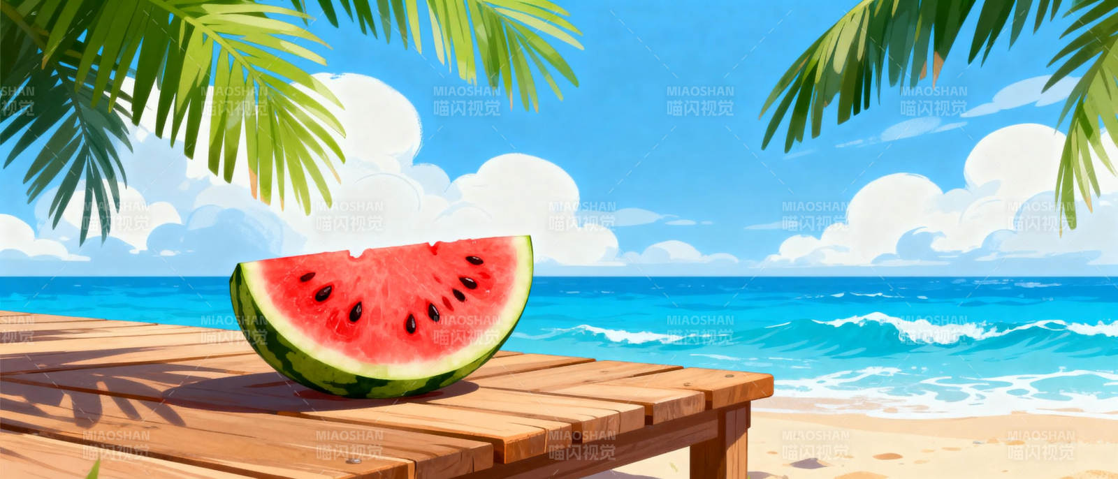 夏日海滩西瓜图片