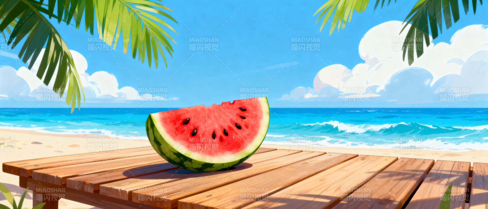 西瓜海滩夏日图片