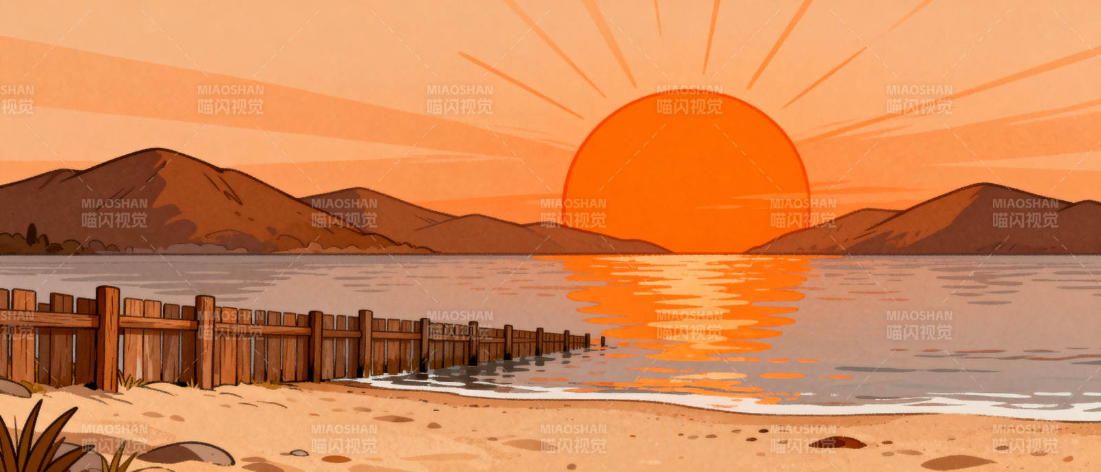 夕阳下的湖畔风光图片