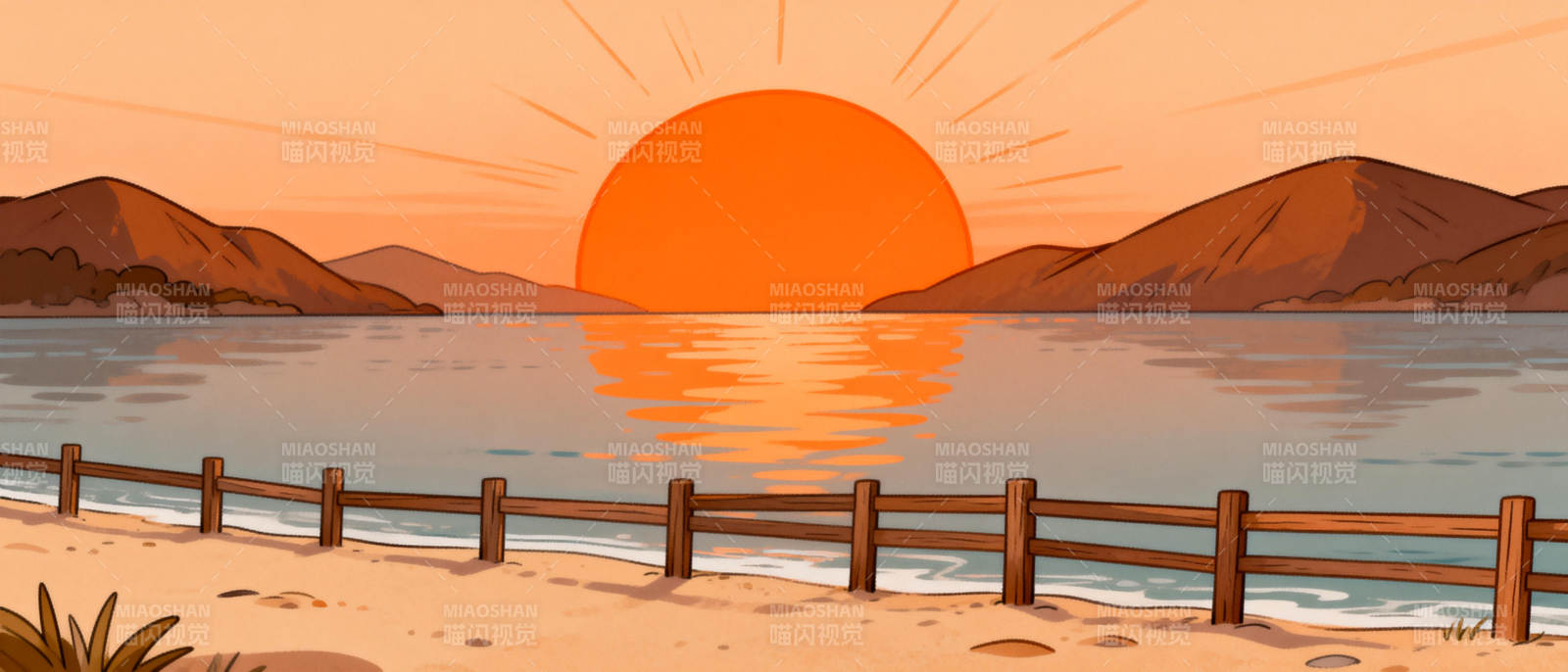 夕阳湖畔美景图片