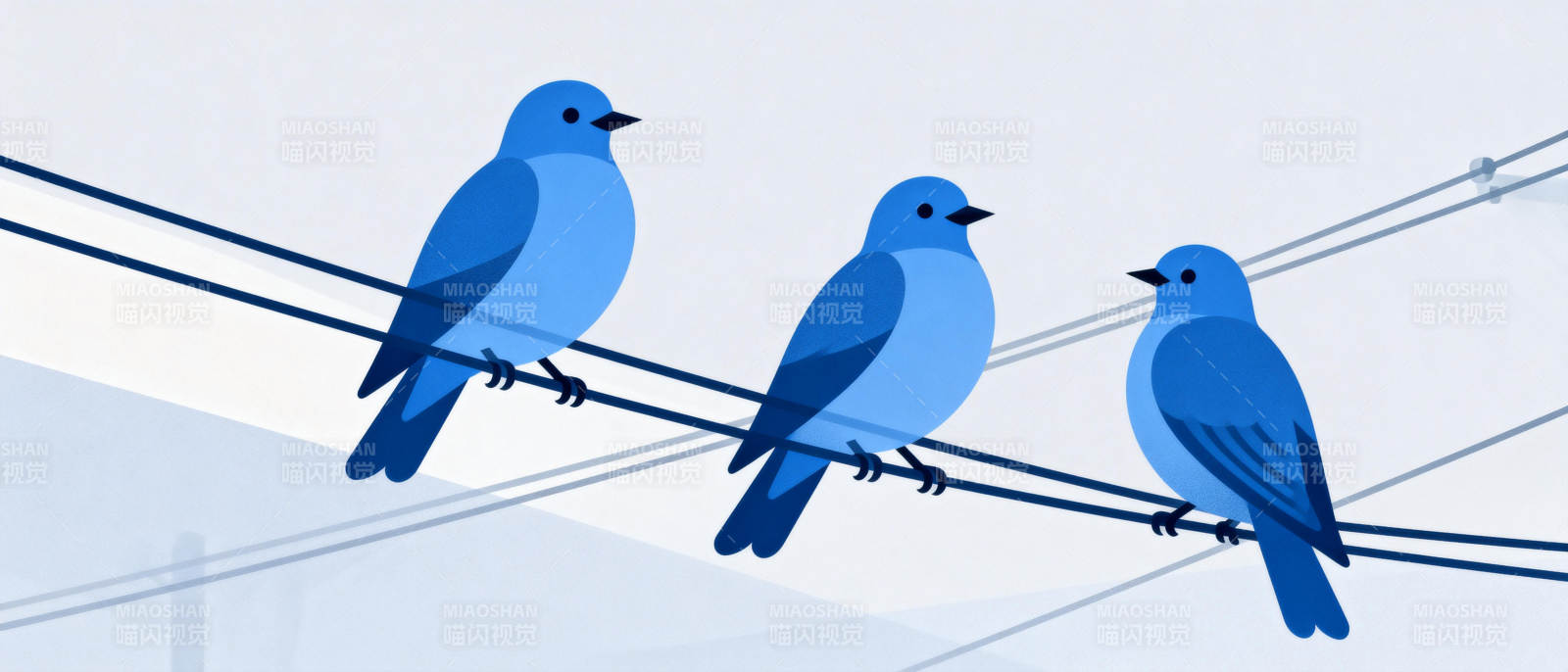 三只蓝鸟栖电线图片