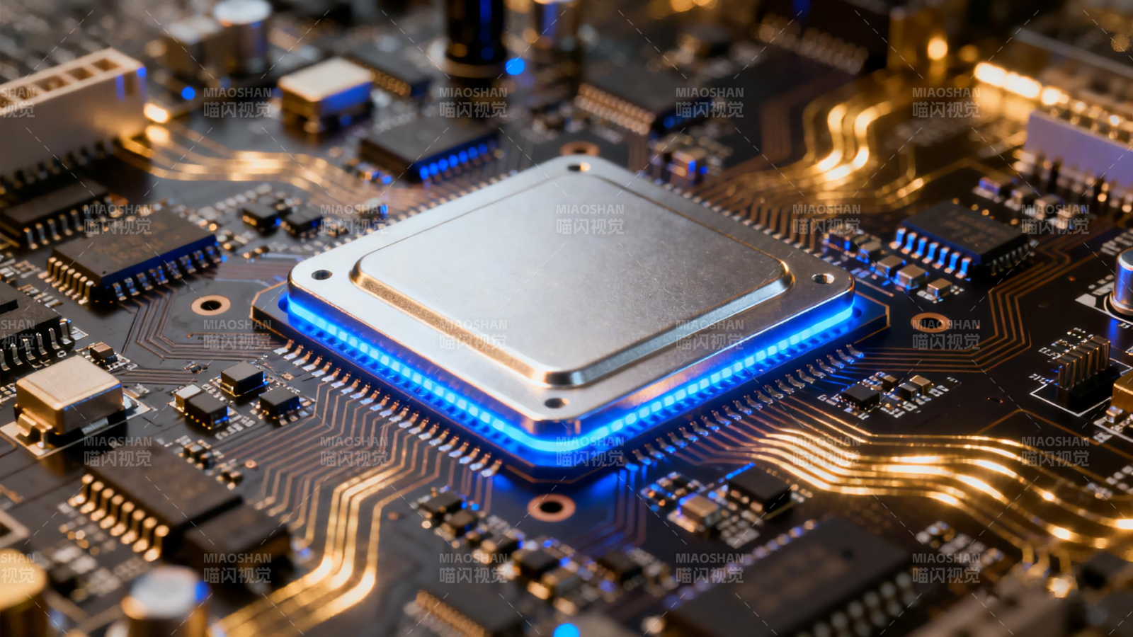 芯片核心发光特写图片