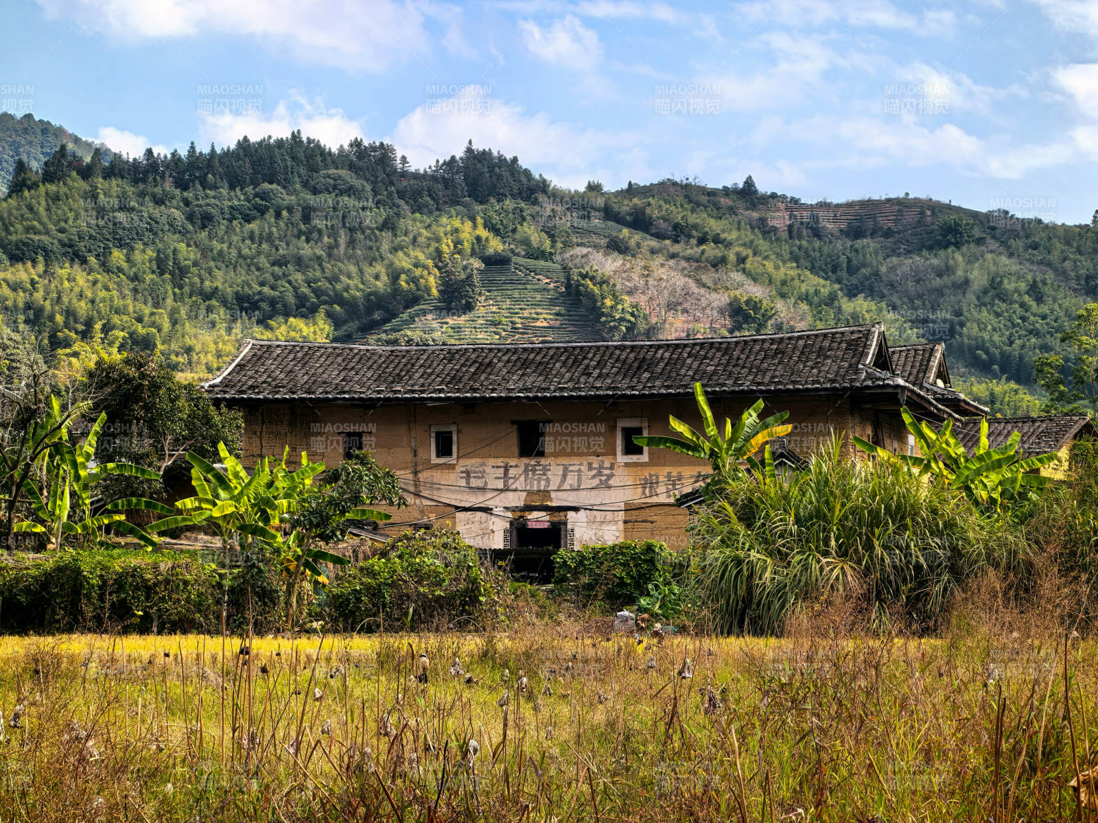 福建土楼山间古屋田园风光图片