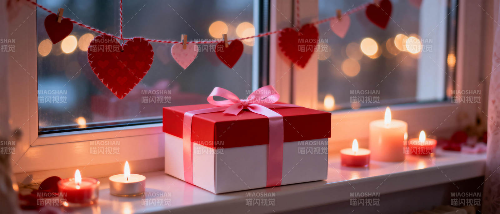 情人节礼物窗台烛光图片