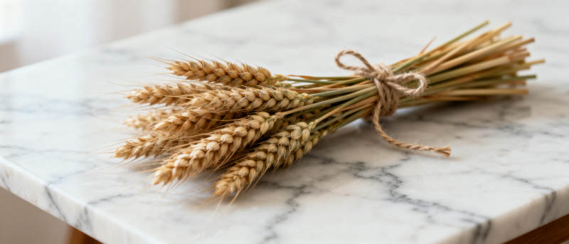 麦穗静置大理石上图片