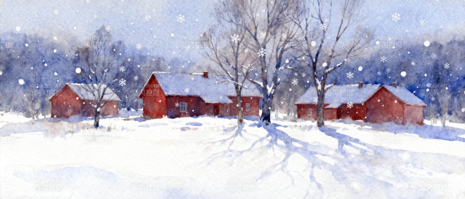 雪中红屋图片