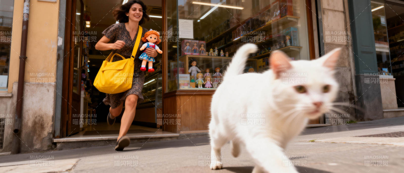 白猫街头奔跑图片