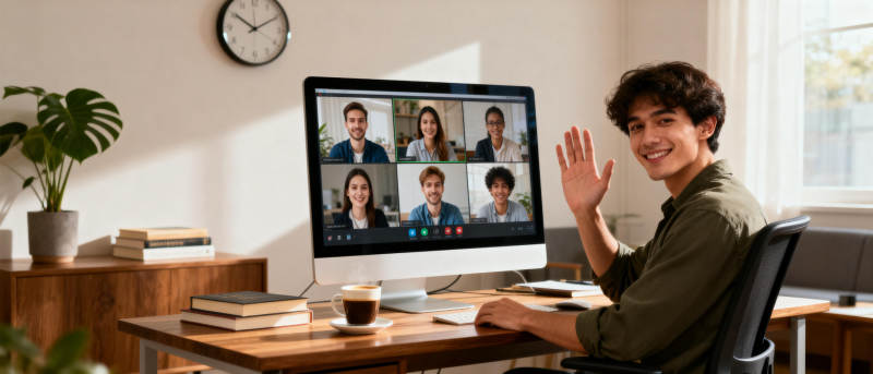 线上会议 挥手致意图片