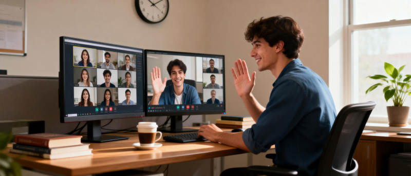 视频会议中的微笑交流图片