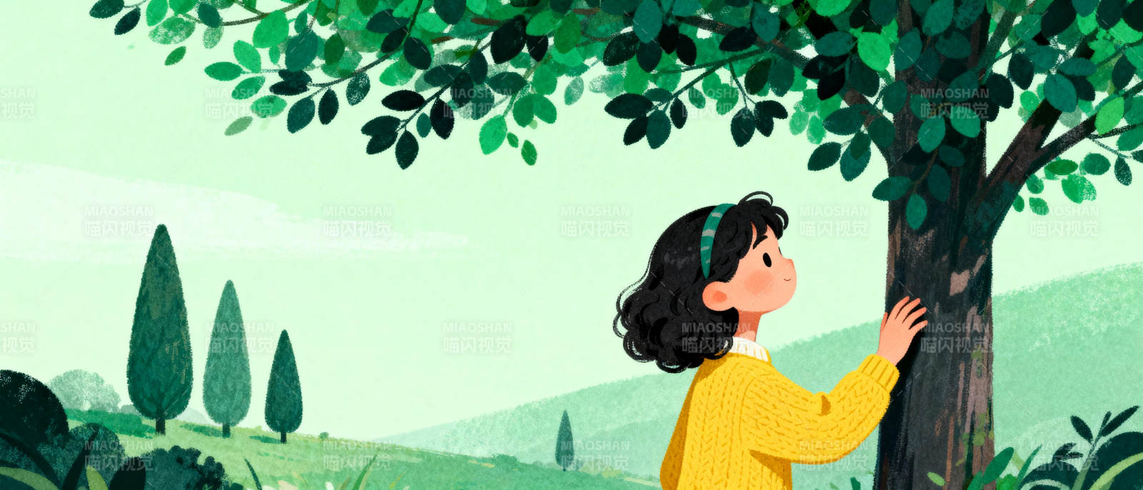 树下女孩图片