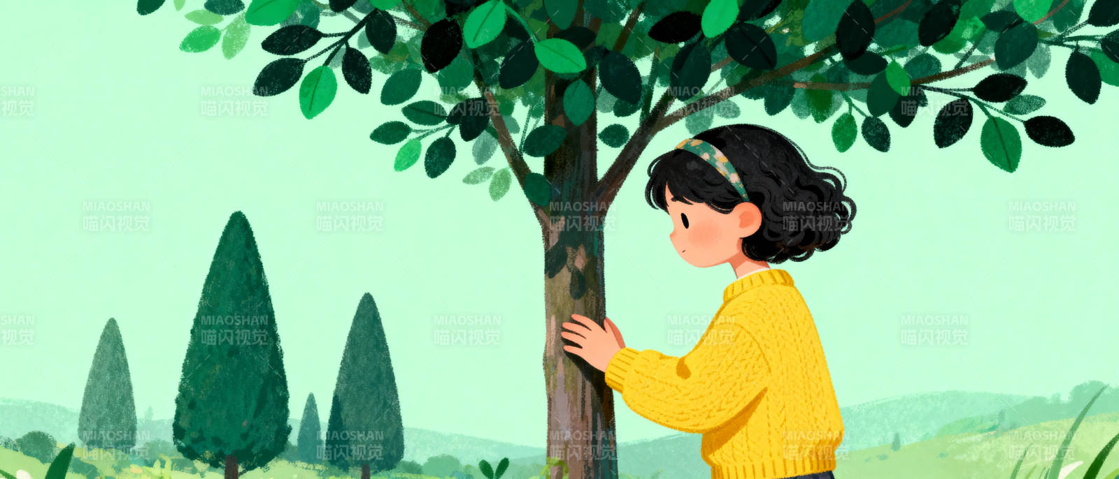 女孩拥抱大树图片