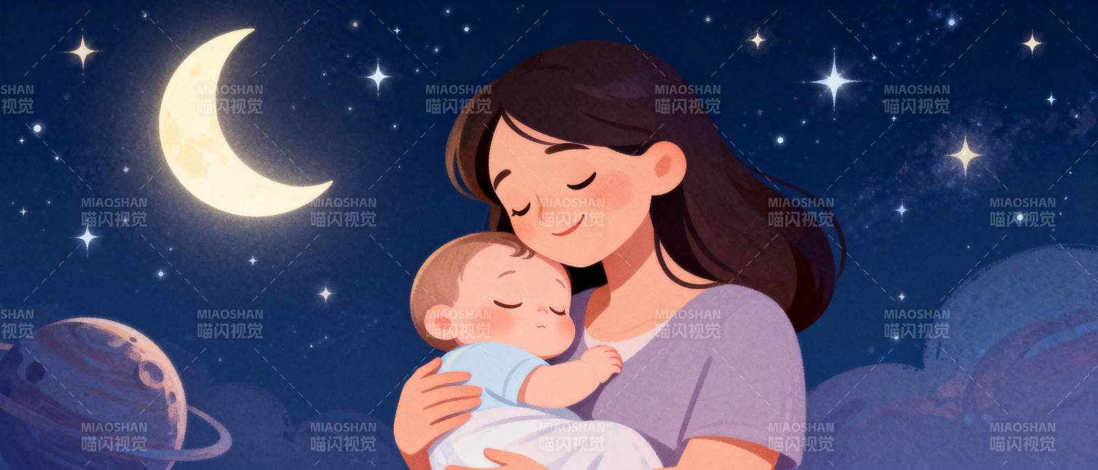 月下母爱温馨图片