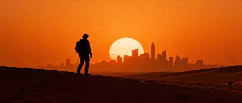 沙漠日落剪影图片