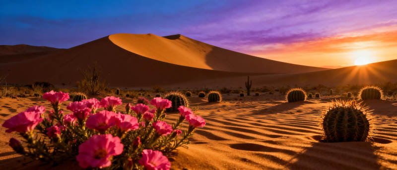 沙漠日落花影图片