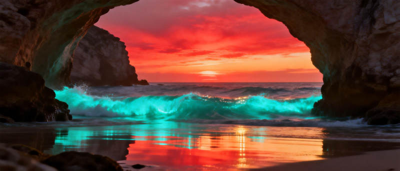 洞中海景日落图片