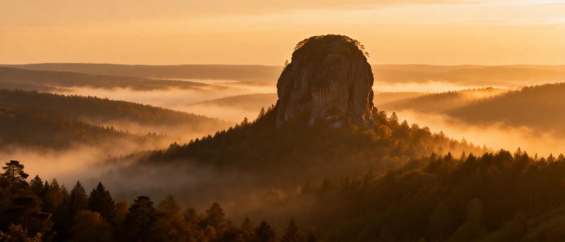 晨雾中的孤峰图片