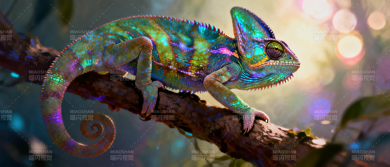 彩虹变色龙栖枝图片