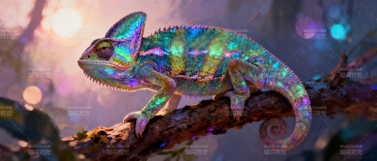 彩虹变色龙栖枝图片