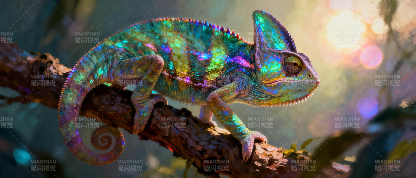 彩虹变色龙栖枝图片