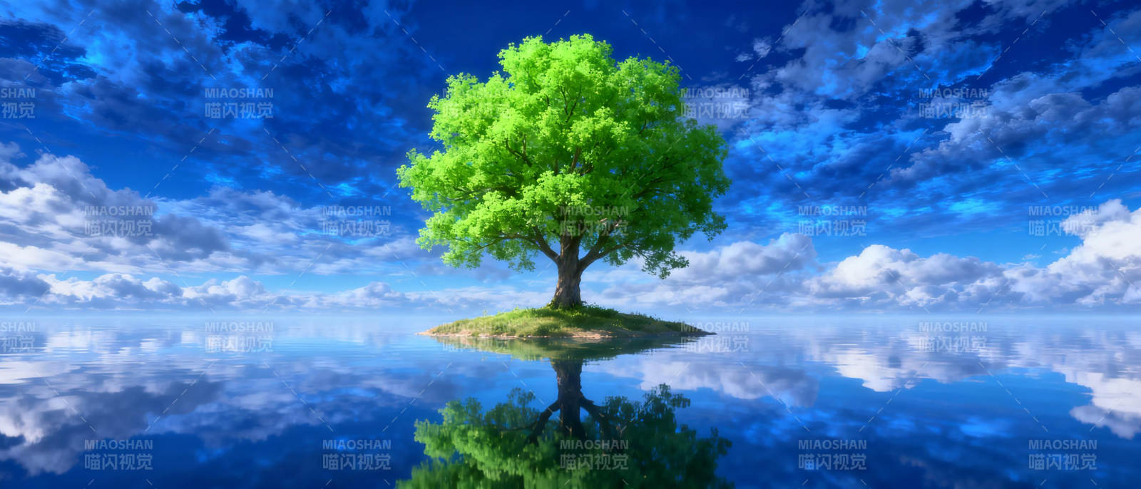 孤树映水天图片
