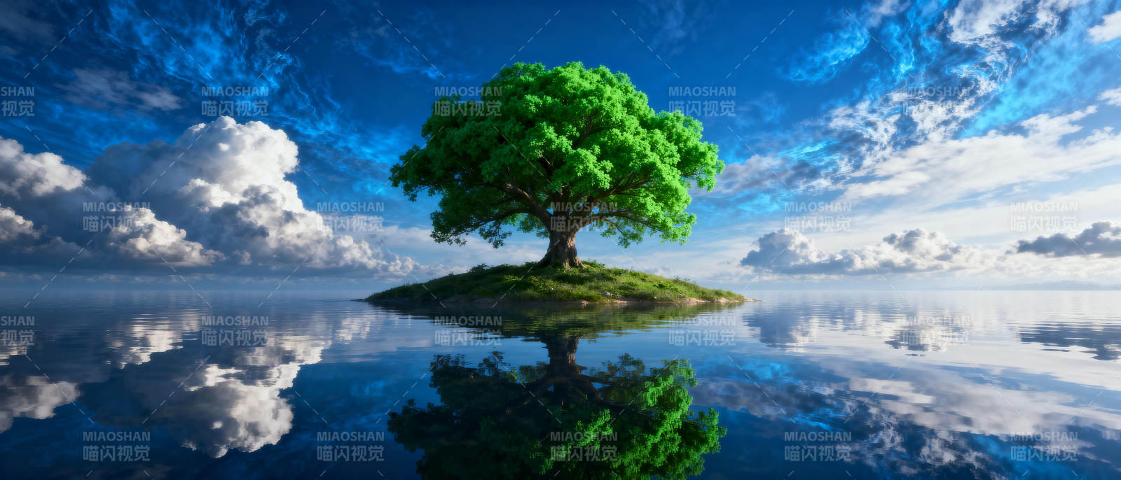 孤树映水天图片