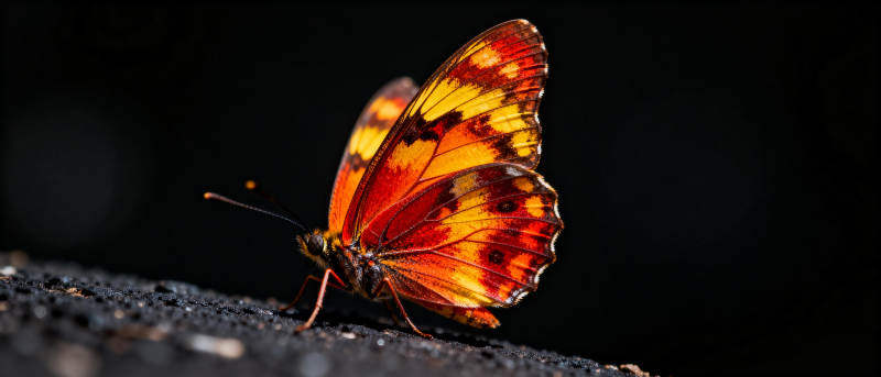 橙黄蝶栖石上图片