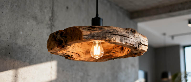 原木吊灯温暖光图片