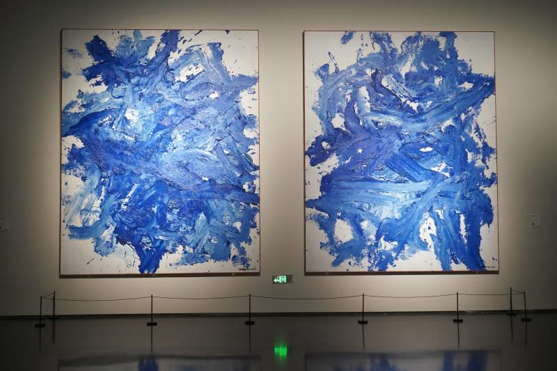 蓝调抽象双联画图片