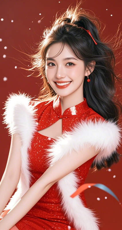 红衣少女笑颜如花图片