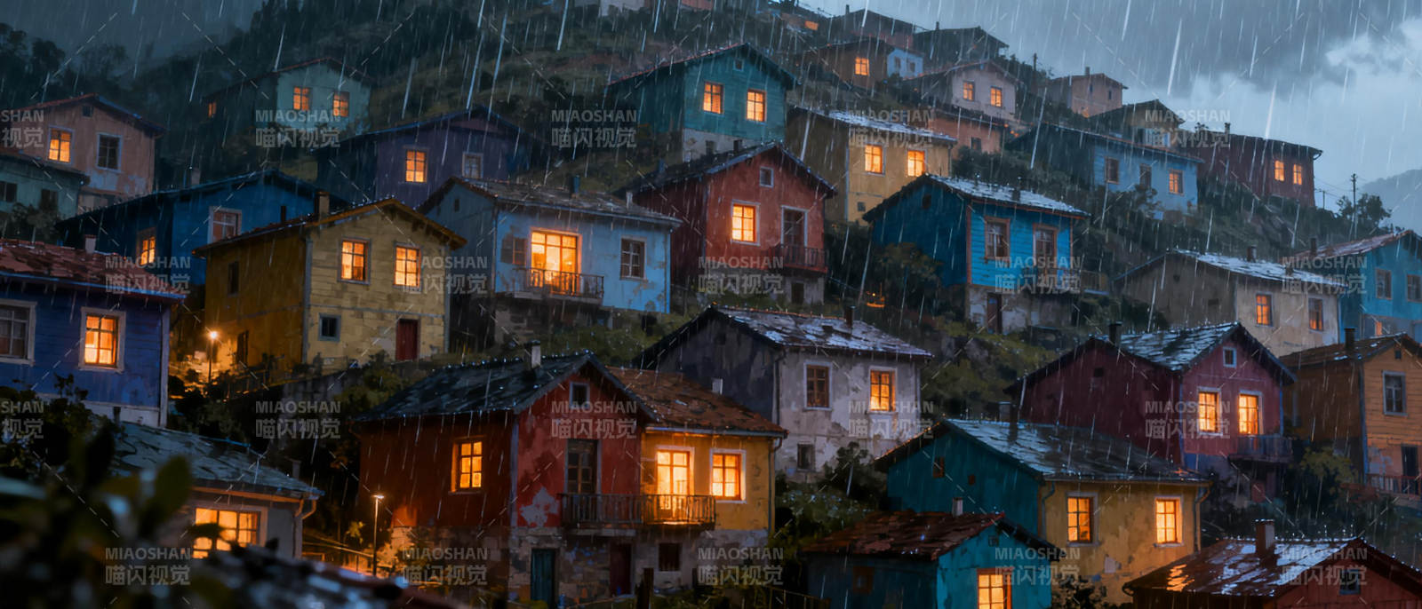 雨夜山居灯火暖图片