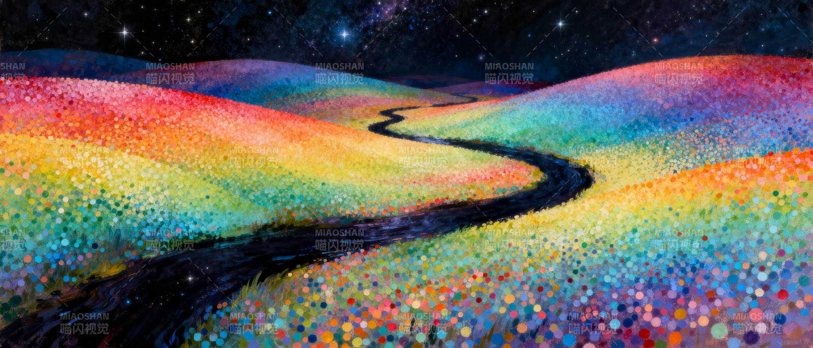 彩虹星夜之路图片