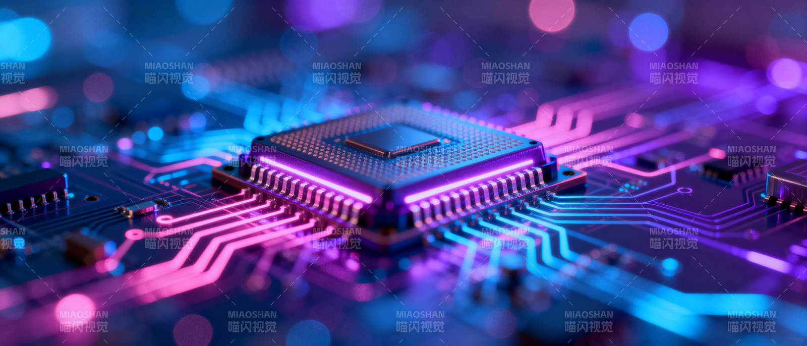 芯片电路炫彩特写图片