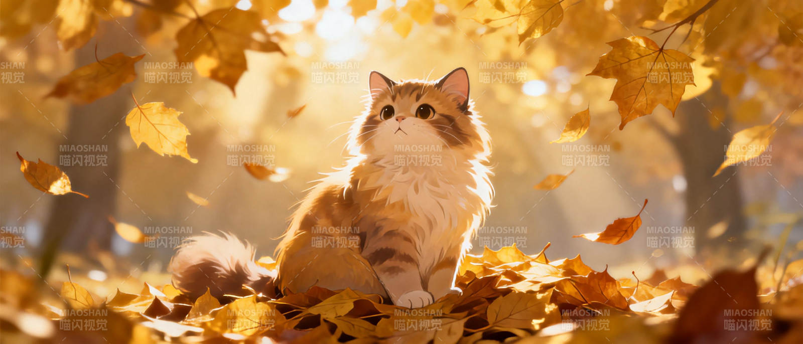 秋叶中的猫咪图片