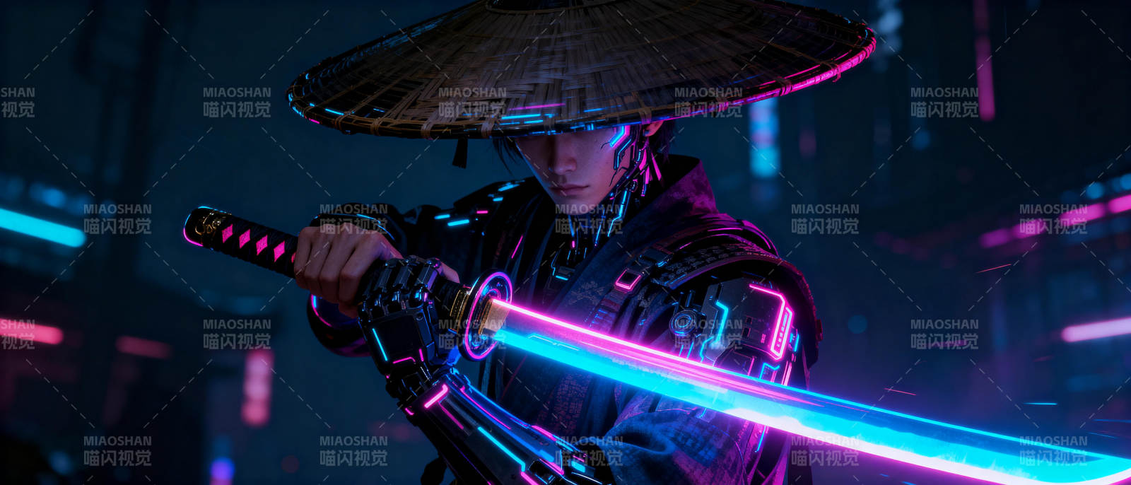 霓虹武士持光剑图片