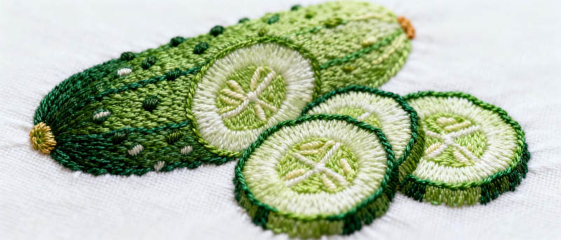 刺绣黄瓜与切片图片